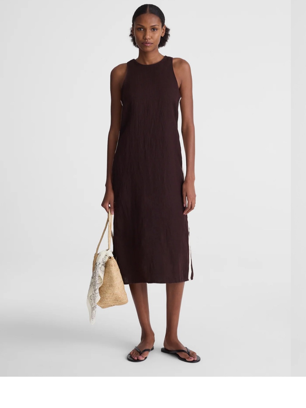 Madewell The Elena Midi Dress in 100% Linen Brown